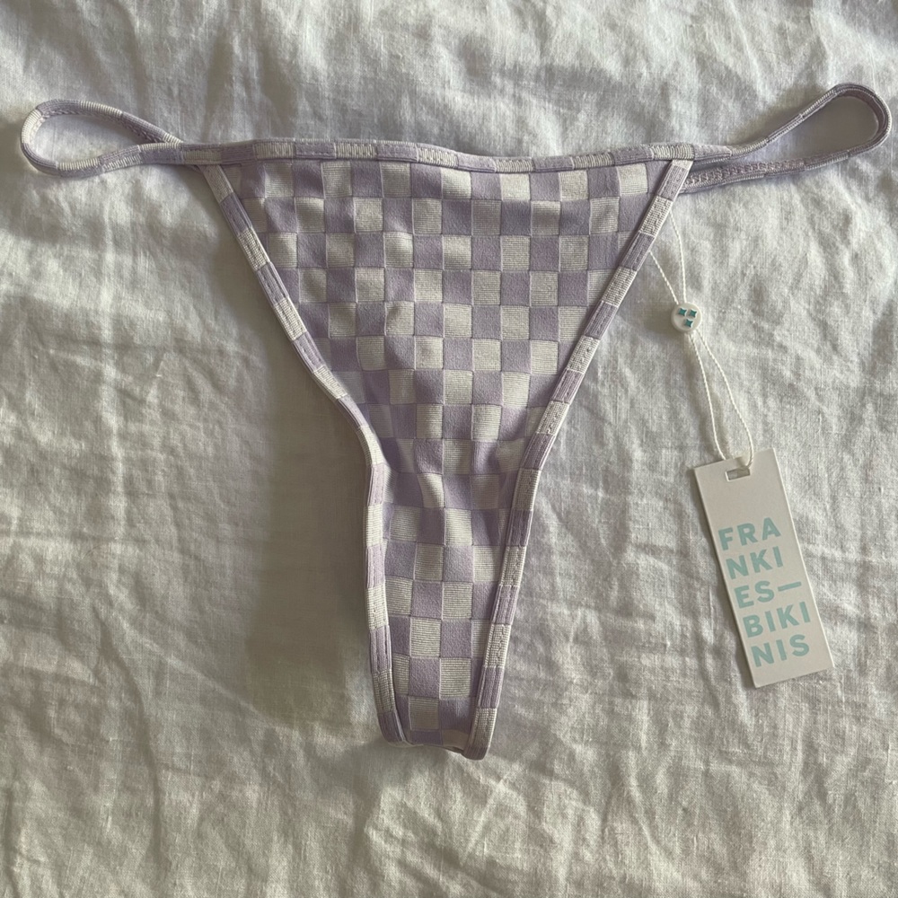 Frankie’s Harmony Checkered Thong Bikini Bottom - Purple Check / M / Skimpy